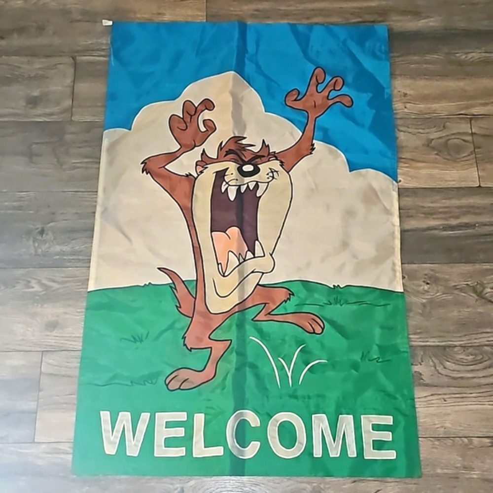Warner Bros 1996 welcome yard flag Tasmanian Devil Graphic print embroidered
